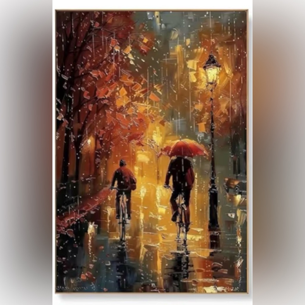 NWT Paint by Number A Walk in the Rain Canvas and Bike
